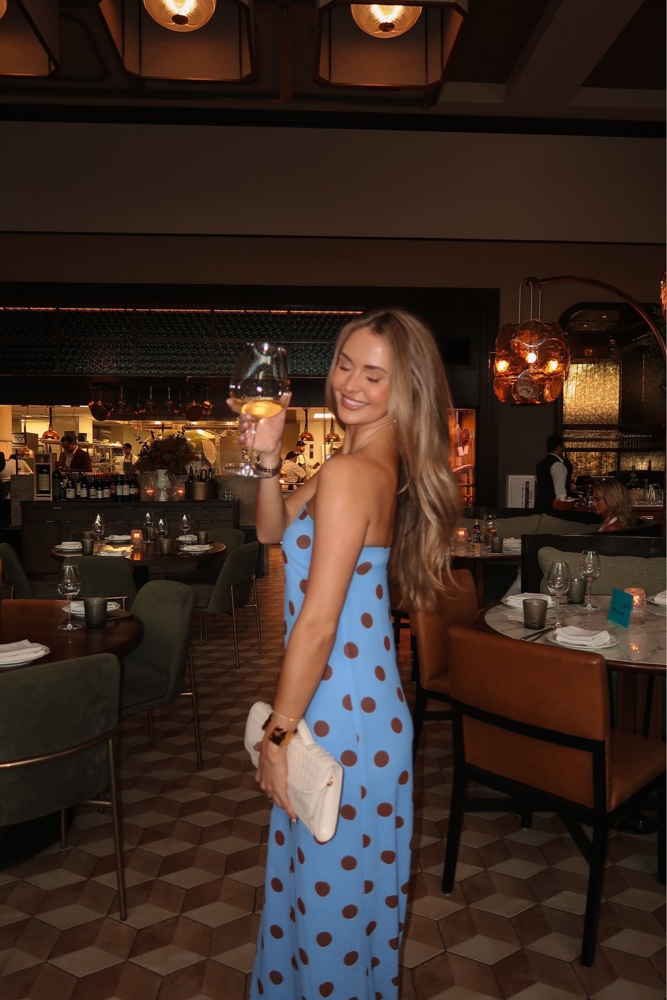 dinner ootd wearing size xs in this polka dot maxi! 🤎🩵

#LTKgrwm #LTKootd #LTKSeasonal