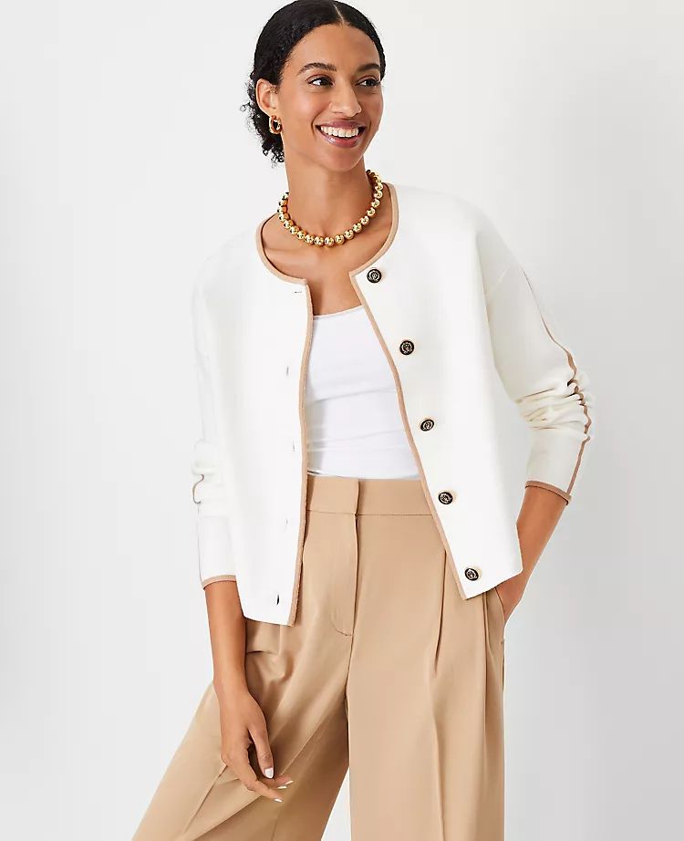 Petite Tipped Refined Sweater Jacket | Ann Taylor (US)