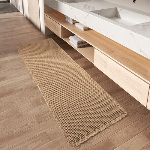 Upgraded Waffle Runner Rug Super Absorbent Non Slip Bath Mats for Bathroom Floor, Machine Washable Bathroom Runner Rug with Tassels, Ideal for Hallway Bedroom Laundry Room, Brown, 2'x 4'(24" x 48") | Amazon (US)