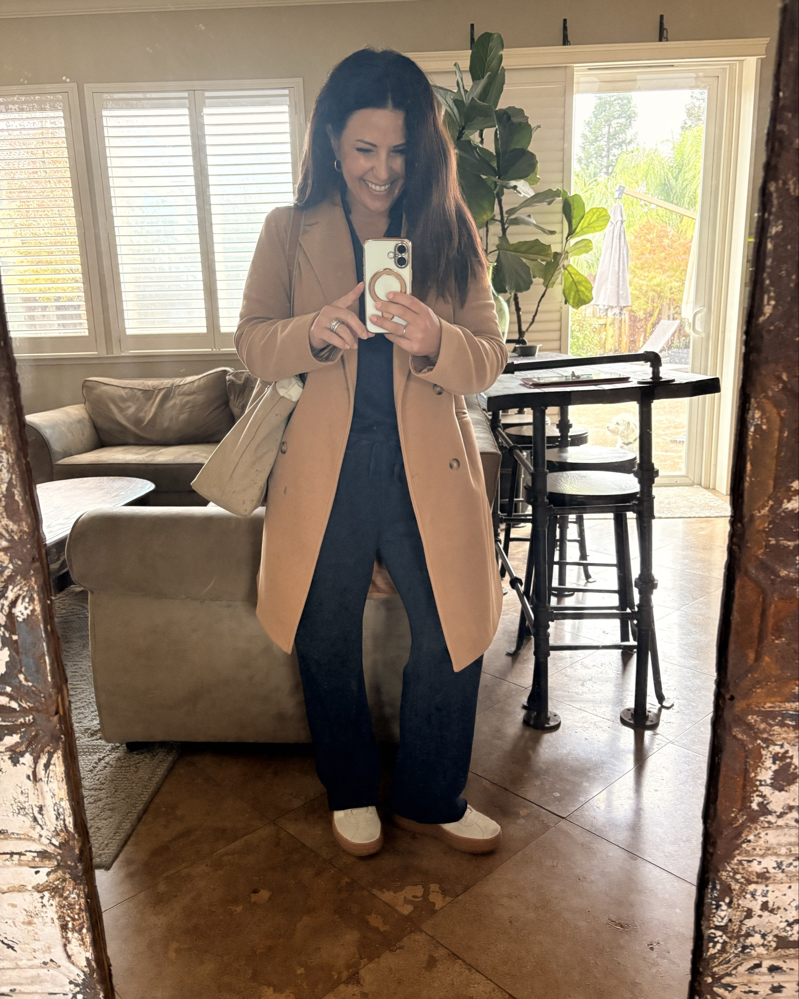 Cozy elevated rainy day outfit. I loved this two piece set so much that is a look alike for Frank & Eileen, that I bought it in navy too! It’s perfect for petite ladies, I’m 5’2” and wearing a small. My wool coat is a wardrobe classic, I’m also wearing a small. 

Casual style
Two piece set
Travel outfitt

#LTKActive #LTKPetite #LTKmomlife