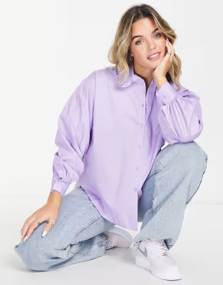 Miss Selfridge frill collar poplin shirt in lilac | ASOS (Global)