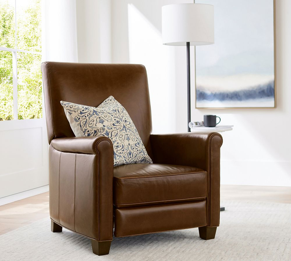 Irving Roll Arm Leather Manual & Power Recliner | Pottery Barn (US)