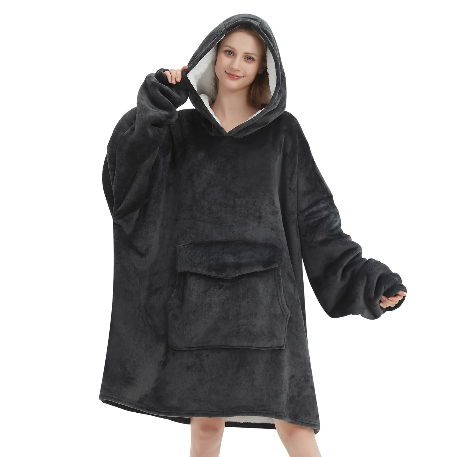 Wearable Blanket Hoodie for Adult,Oversized Sherpa Fleece Blanket Hoodie for Women Men,Grey | Amazon (US)