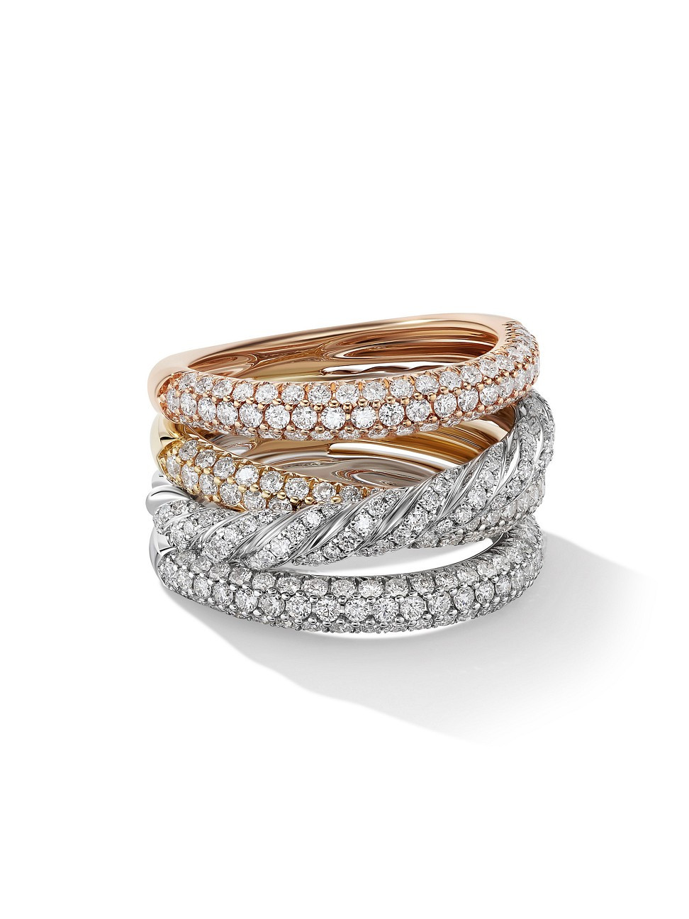 Women's Pavéflex 4-Row Ring In Tri-Tone 18K Gold With Diamonds - Two Tone - Size 8 | Saks Fifth Avenue