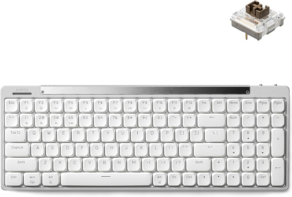 Earto CT100 Wireless Mechanical Keyboard - Slim 96%-100 Key Layout, Bluetooth/2.4G/Wired, White L... | Amazon (US)