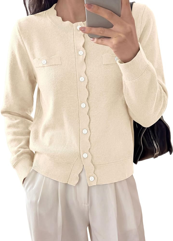 PRETTYGARDEN Cardigan Sweaters for Women Scalloped Button Up Fall Outfits | Amazon (US)