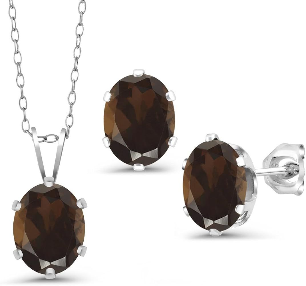 Gem Stone King 925 Sterling Silver Brown Smoky Quartz Pendant Earrings Set For Women (3.60 Cttw, ... | Amazon (US)