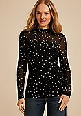 Polka Dot Mesh Mock Neck Blouse | Maurices