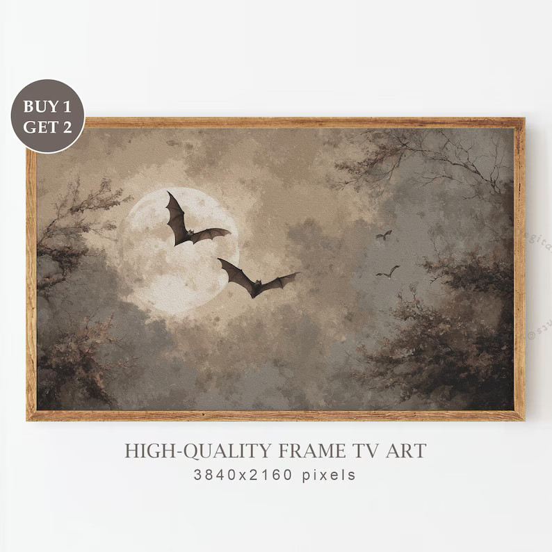 Neutral Halloween Frame TV Art, Bats Halloween Vintage Painting for TV, Halloween Witchy Art, Got... | Etsy (US)