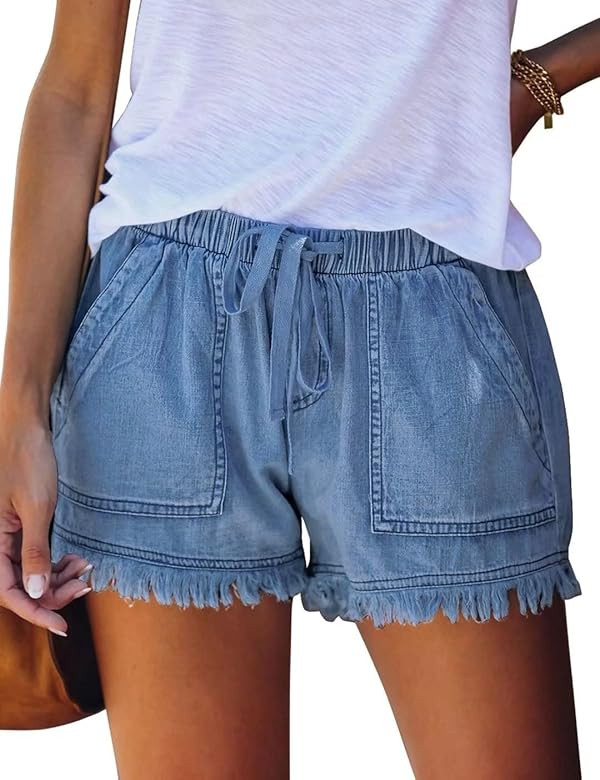 FEKOAFE Womens Casual Ripped Denim Shorts Mid Waisted Stretchy Jean Shorts for Women | Amazon (US)
