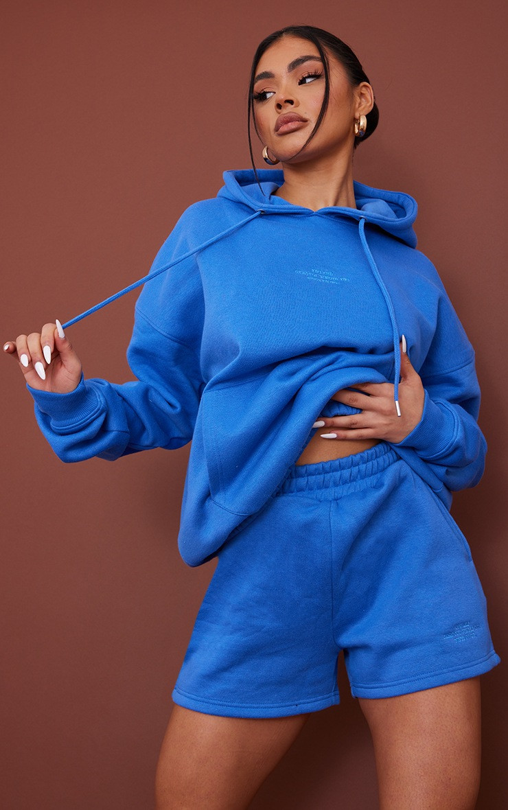 Blue Graphic Sweat Shorts | PrettyLittleThing US