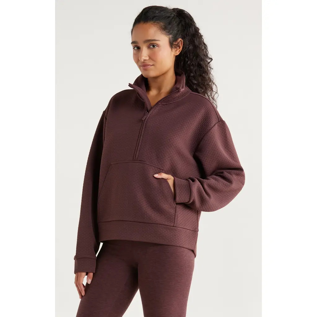 Zella Textured Half Zip Pullover in Burgundy Fudge at Nordstrom, Size Large | Nordstrom