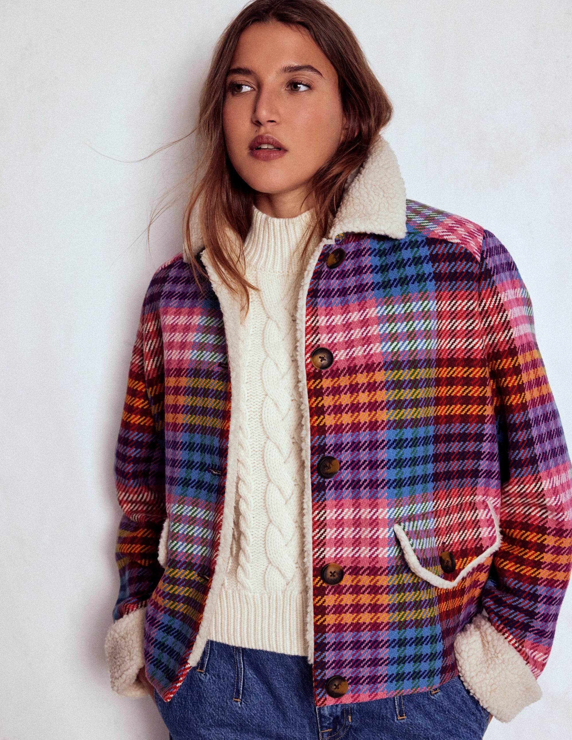 Stirling Check Coat-Rainbow Blanket Multigingham | Boden UK