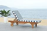 Safavieh PAT7022F Outdoor Collection Newport Cart-Wheel Teak, Navy and White Chaise Side Table Loung | Amazon (US)