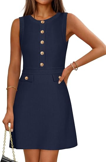 MEROKEETY Women's Summer Mini Sweater Dress Sleeveless Elegant Button Business Casual Outfits A L... | Amazon (US)