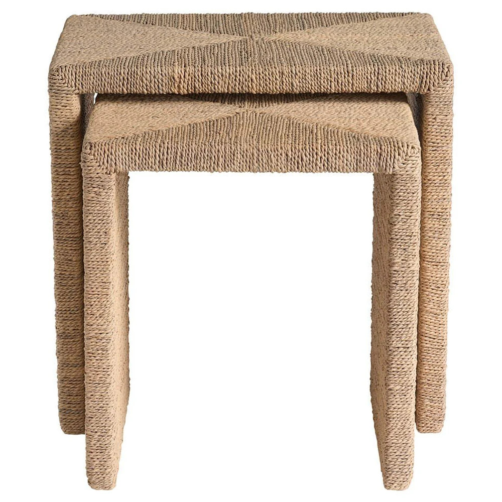 Riona Coastal Beach Natural Woven Abaca Rectangular Nesting Side Tables | Kathy Kuo Home