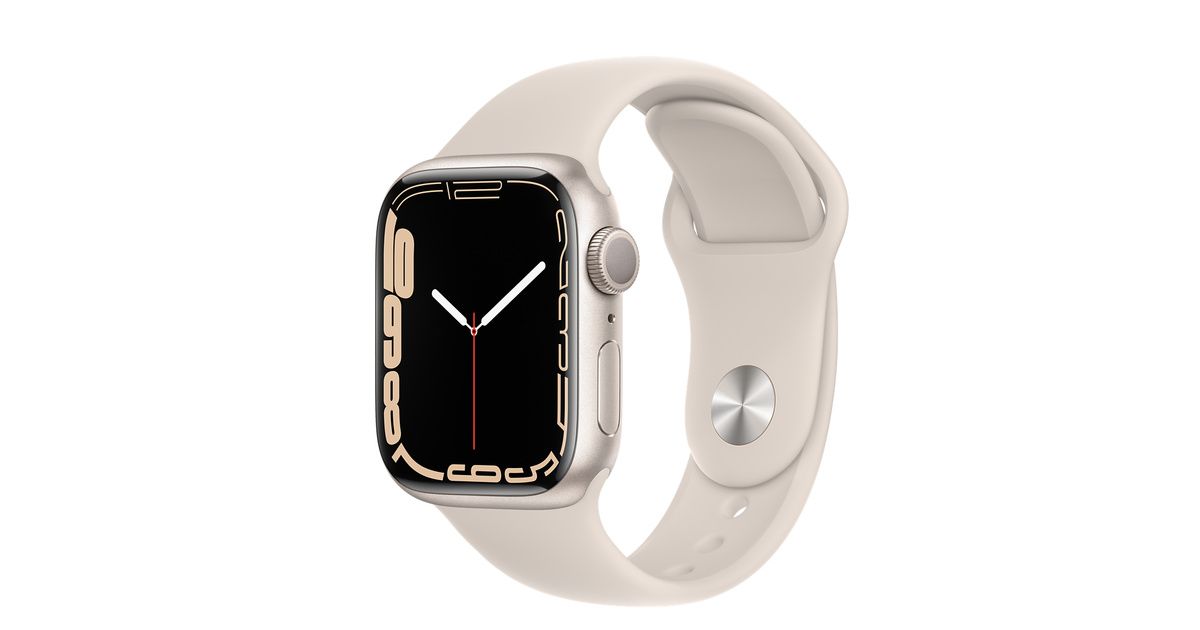 Apple Watch Series 7 GPS, 41mm Starlight Aluminium Case with Starlight Sport Band - Regular | Apple (US)