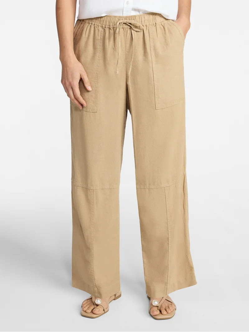 Time and Tru Women's Tapered Linen Blend Pants, Sizes XS-XXXL | Walmart (US)
