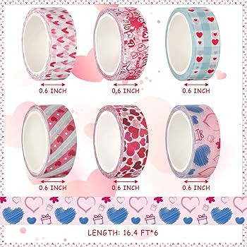 Zonon 6 Rolls Valentine Day Washi Tapes Valentine Stickers for Sweet Color Cute Stickers for Craf... | Amazon (US)