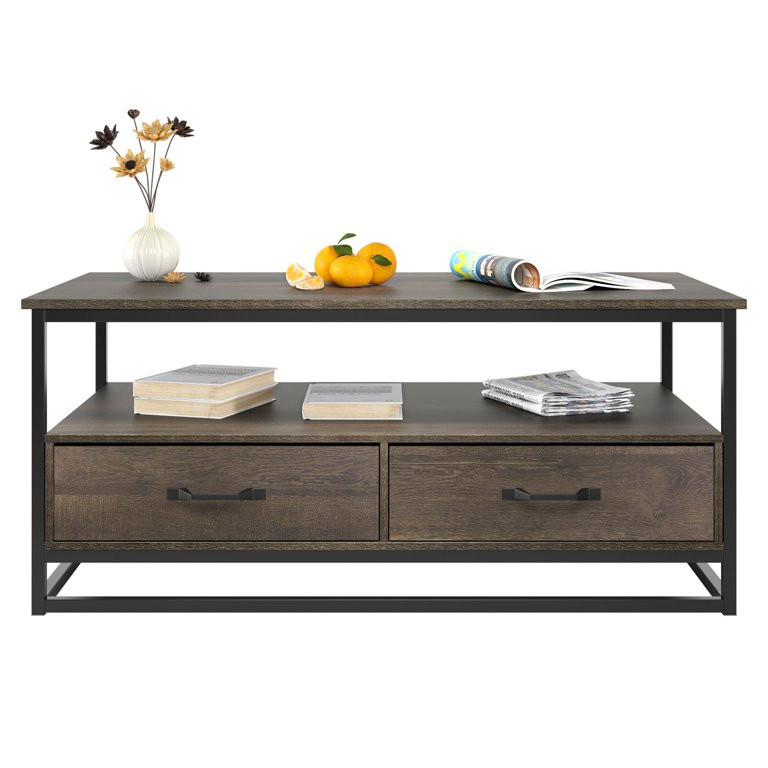 Homfa 43" Coffee Table with Storage Drawers, Wooden TV Stand Center Table for Living Room, Dark B... | Walmart (US)