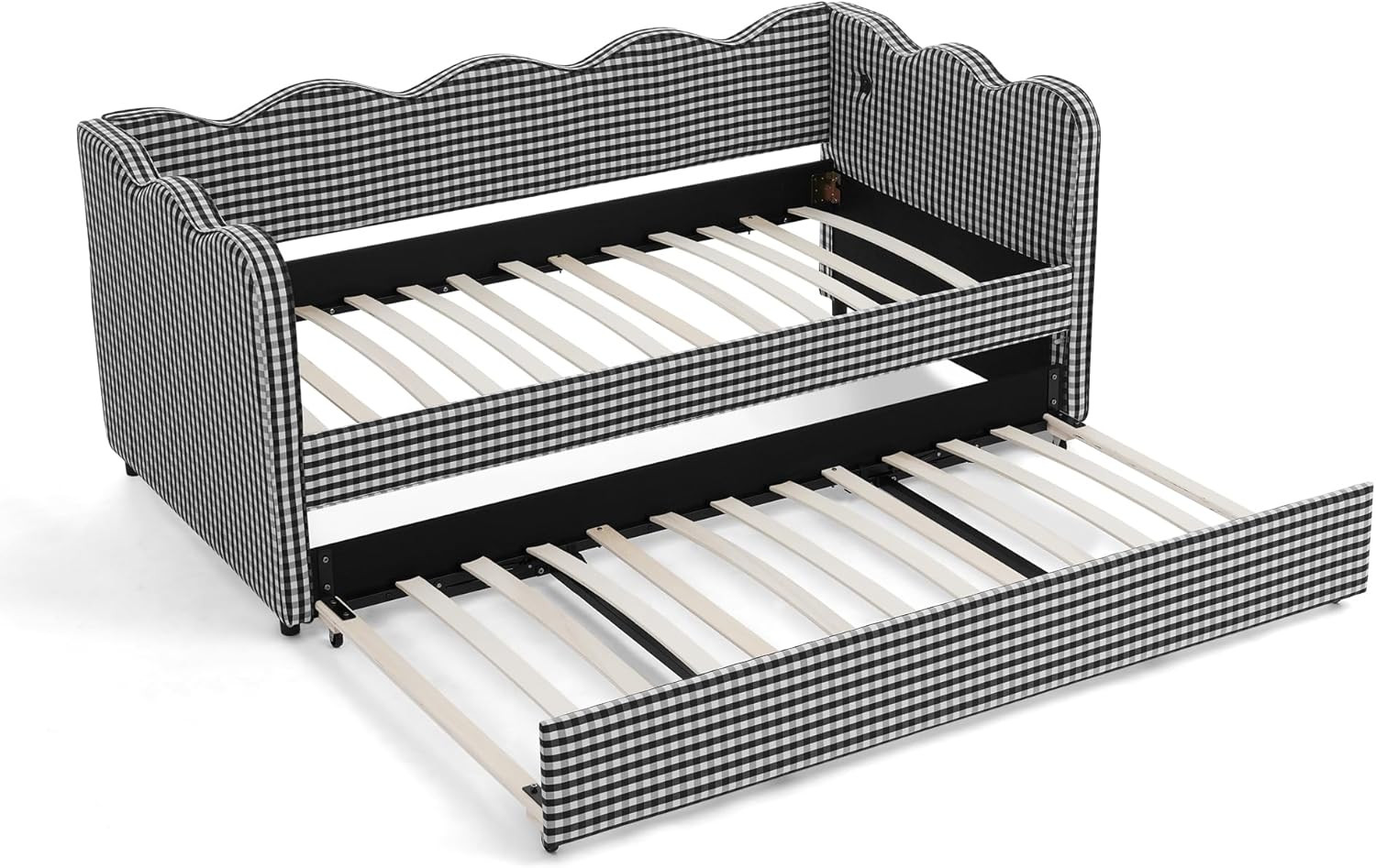 DEINPPA Twin Size Upholstered Daybed with Trundle, Gingham Daybed with USB Ports for Bedroom Livi... | Amazon (US)