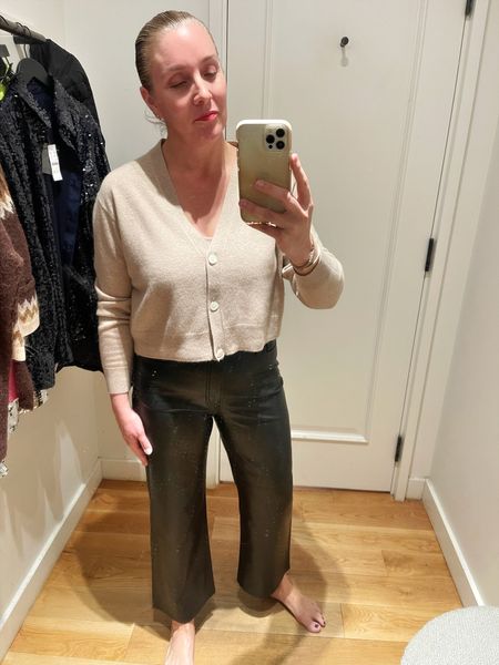 Holiday Outfit Look from J.Crew: 

These black leather pants, which are awesome! Go with everything. Plus this cashmere cardigan and cami set. This light weight, layered top set can take you into Spring too. Both items run tts. 

#LTKparties #LTKHoliday #LTKover40