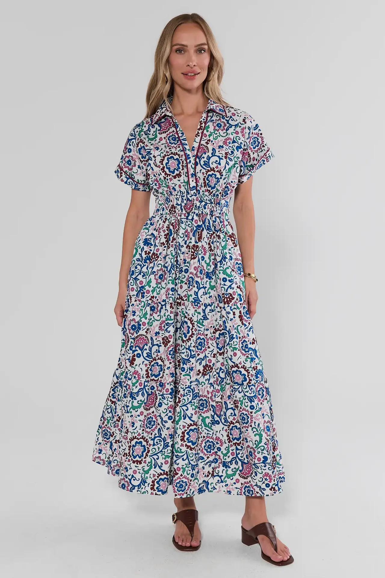 Bella White Multi Printed Midi Dress | Avara