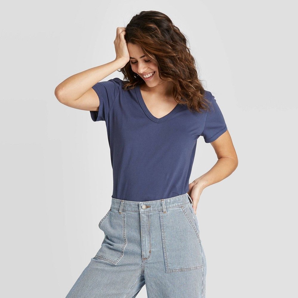 Women's Short Sleeve V-Neck T-Shirt - Universal Thread Navy XL, Blue | Target