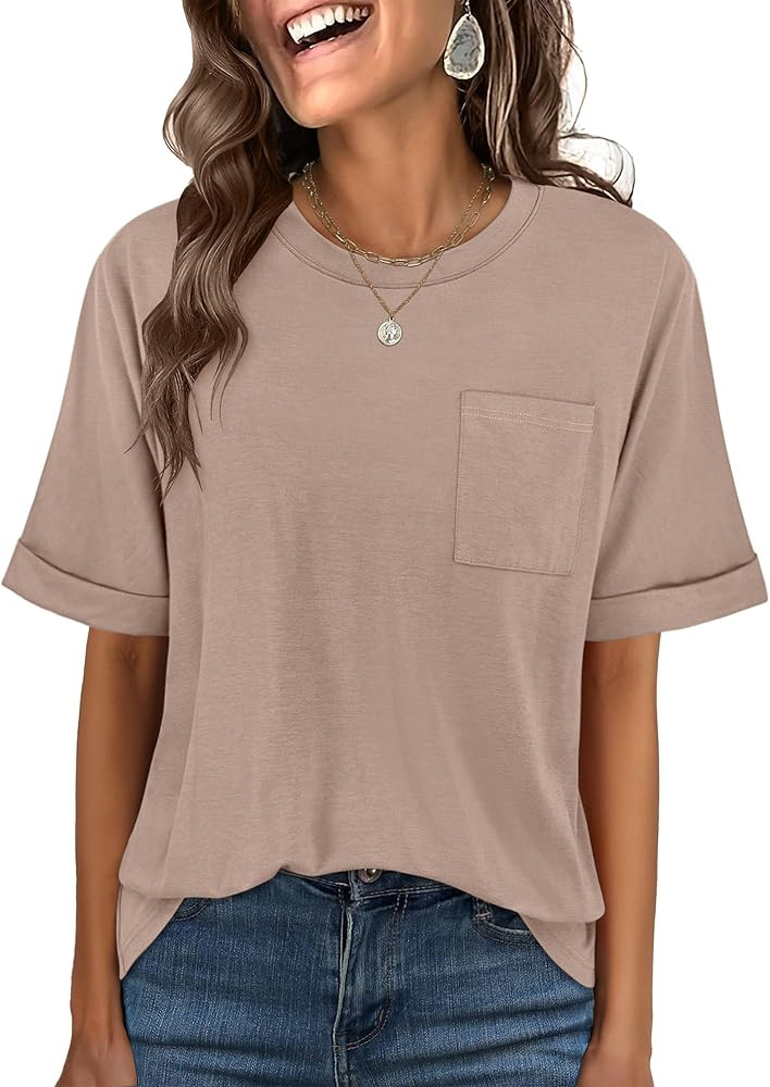 ANRABESS Women Oversized T Shirts Short Sleeve Summer Casual Loose Top Basic Tee with Pocket | Amazon (US)