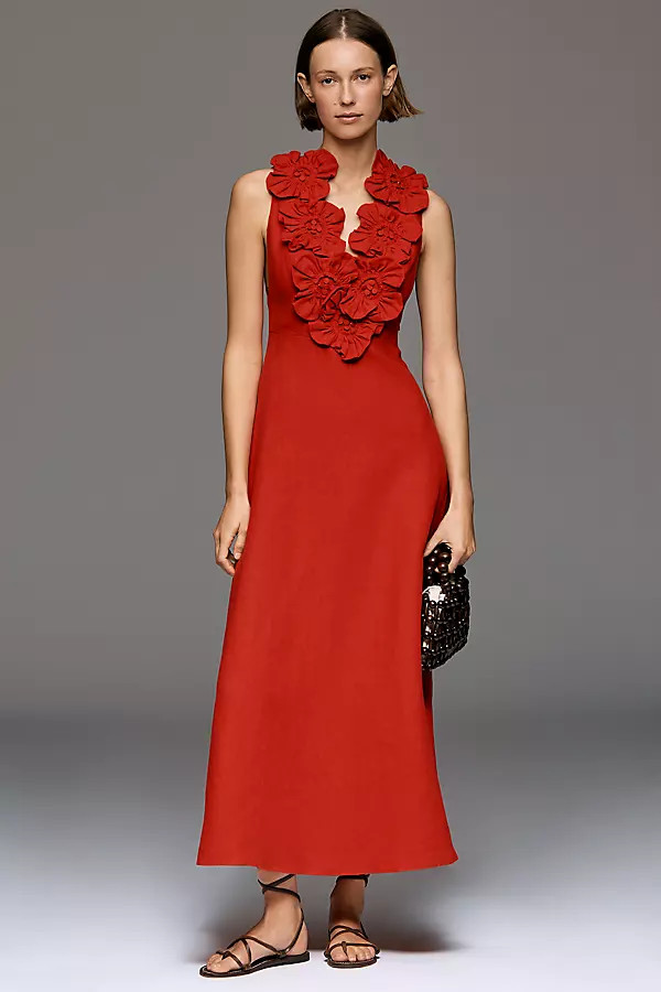 Farm Rio Ruffled Sleeveless Linen Maxi Dress | Anthropologie (US)