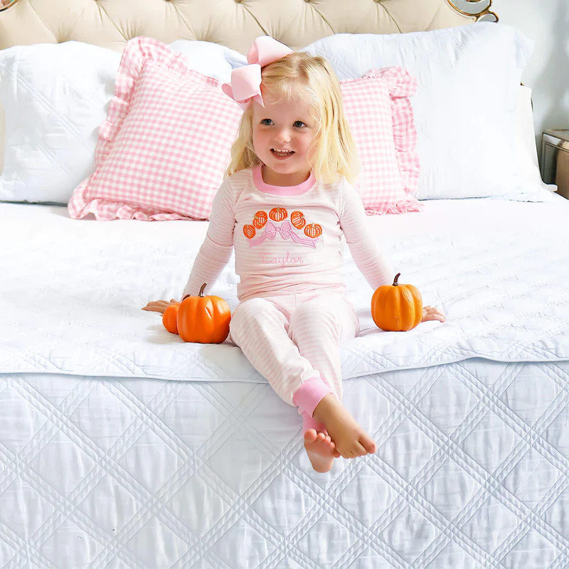 Pumpkin Bow Pink Stripe Pajamas | Classic Whimsy
