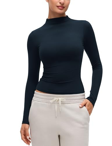 CRZ YOGA Softembrace Mock Neck Long Sleeve Shirts for Women - Casual Going Out Comfort Tops Soft Fitted Layer Underwear Tees True Navy X-Small | Amazon (US)