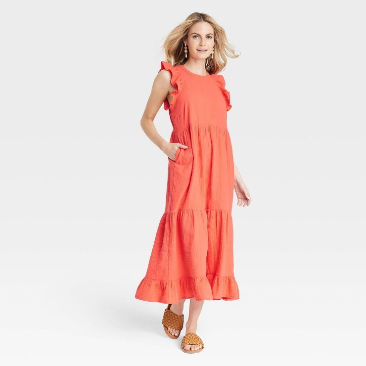 Women&#39;s Gauze Flutter Short Sleeve Dress - Universal Thread&#8482; White XS | Target