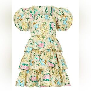NWT Hunter Bell Porter Tiered Mini Dress in Pink/Blue/Yellow Floral Tile. | Poshmark