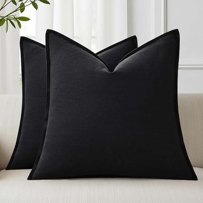 decorUhome Spring Decorative Linen Euro Sham Throw Pillow Covers 26x26 Inch Set of 2 Black Pillow... | Amazon (US)