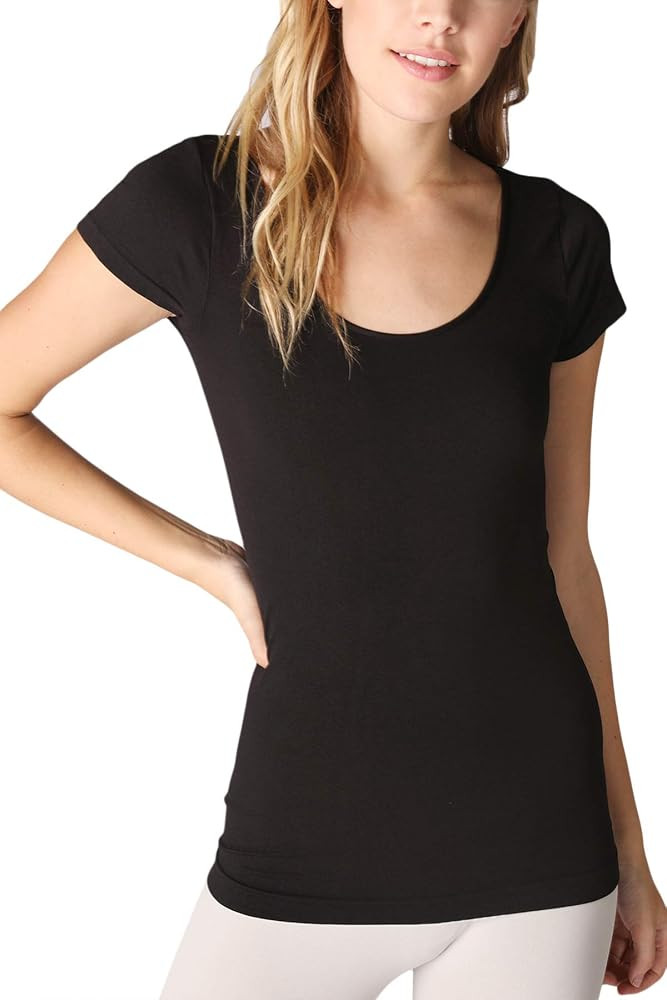 NIKIBIKI Women Seamless Cap Sleeve Scoop Neck Fitted Top, Made in U.S.A, One Size | Amazon (US)