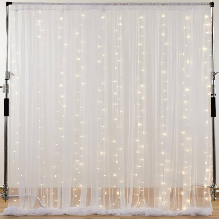 Amazon.com: 10×10ft Champagne Tulle Backdrop Curtain with Lights String for Parites, Sheer Curta... | Amazon (US)