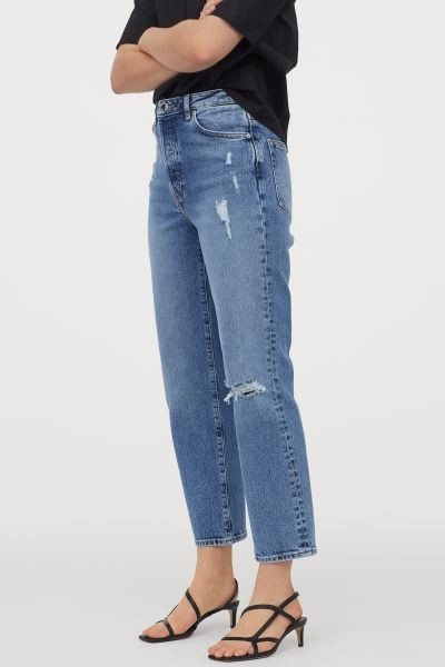 5-pocket, ankle-length jeans in thick, washed denim with heavily distressed details. Extra-high w... | H&M (US + CA)