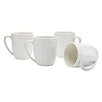 Tabletops Gallery Embossed Bone White Porcelain Round Dinnerware Collection- Chip Resistant Scratch Resistant, Mosaico 4 Piece Mug Set | Amazon (US)