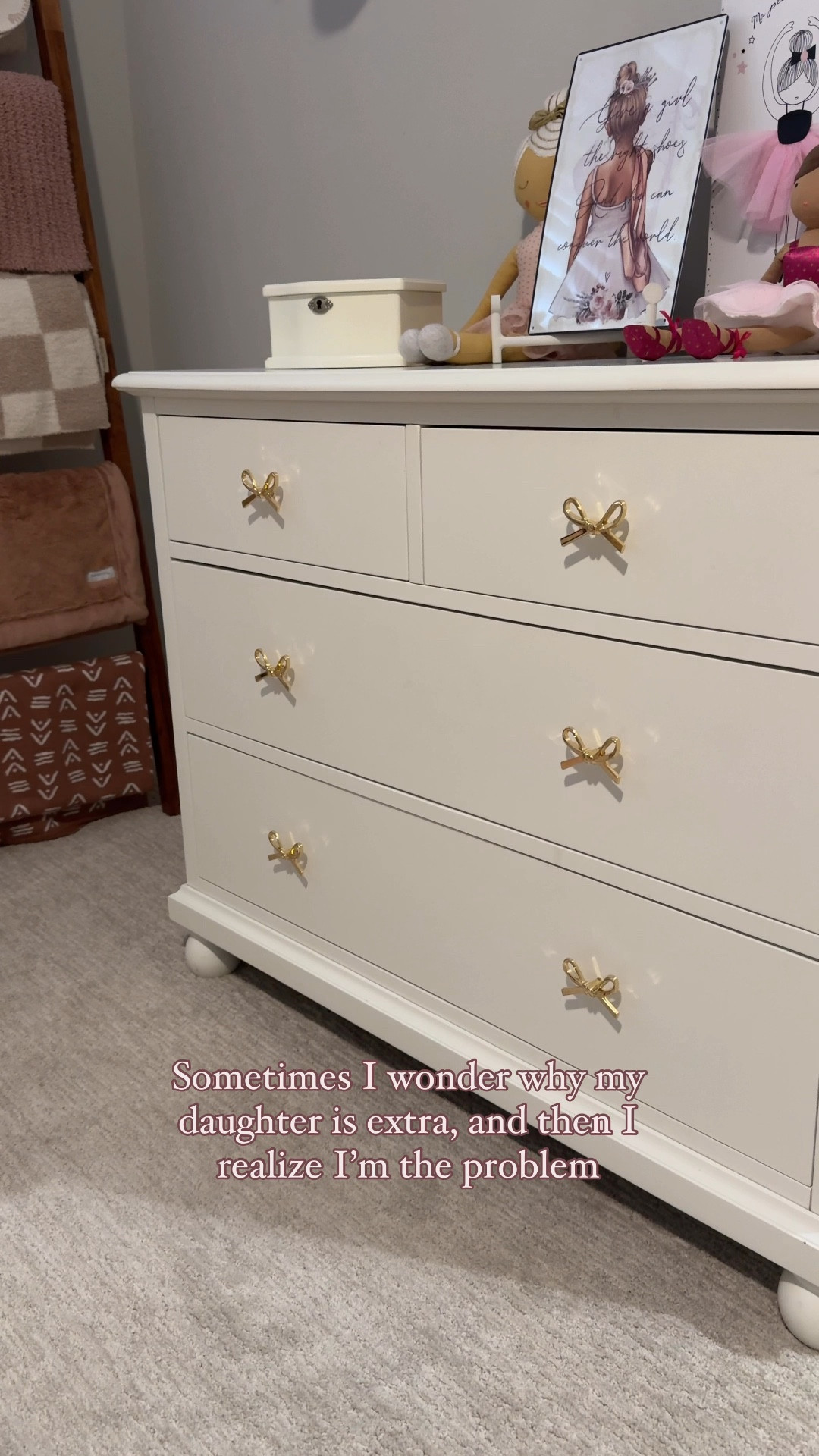 Apple doesn’t fall far from the tree. I found these adorable bows for her dresser and HAD to get them. Addi’s room is mix between a princess and a ballerina theme. Basically anything pink. 



#momlife #parentinglife #princess #ballerina #roomdecor #kidroomdecor #toddlerlife #pinkeverything #toddlergirlroom #girlroom #girlroomdecor #LTKVideo 

#LTKHome #LTKKids