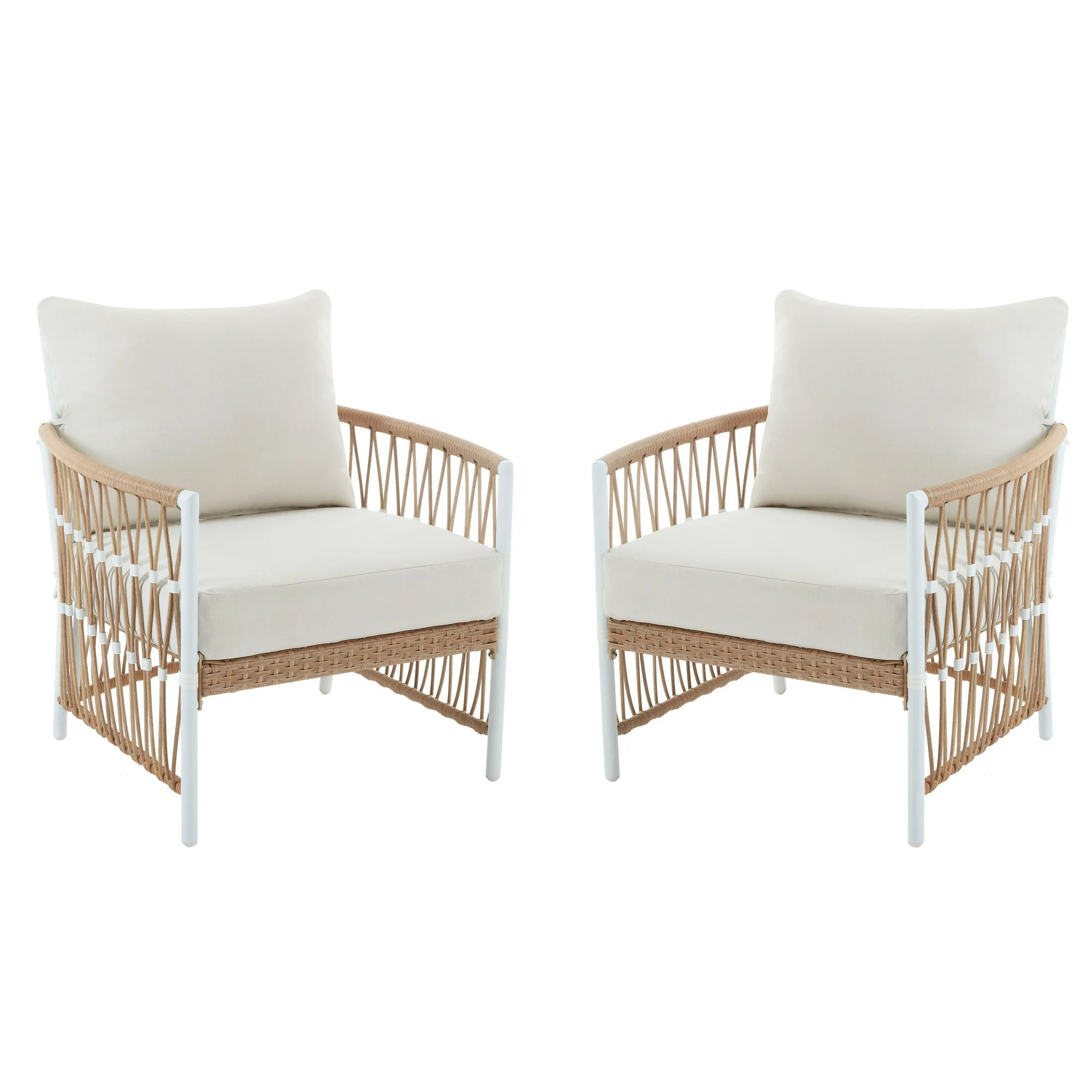 Better Homes & Gardens Lilah 2-Pack Outdoor Wicker Lounge Chair, White - Walmart.com | Walmart (US)