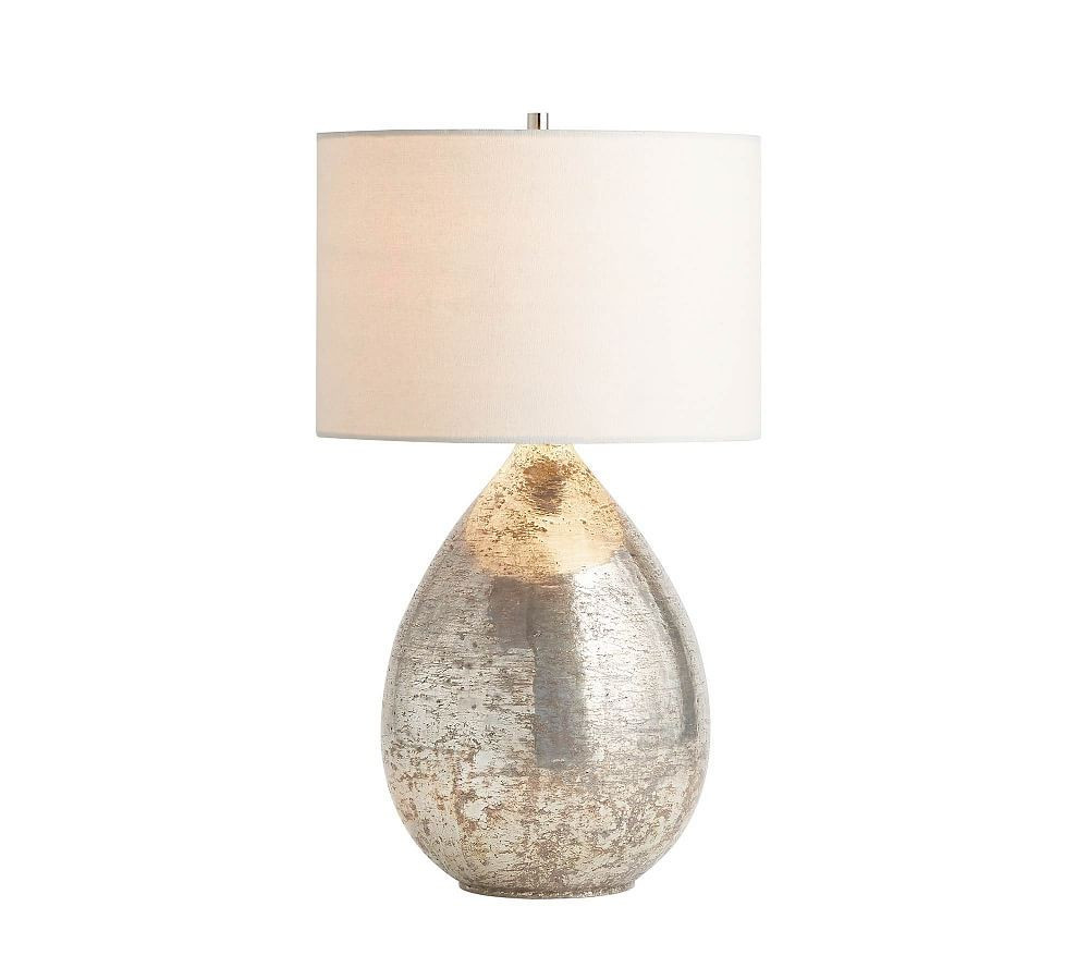 Mila Antique Mercury Table Lamp with Small Gallery Straight Sided Shade, 22"", White | Pottery Barn (US)