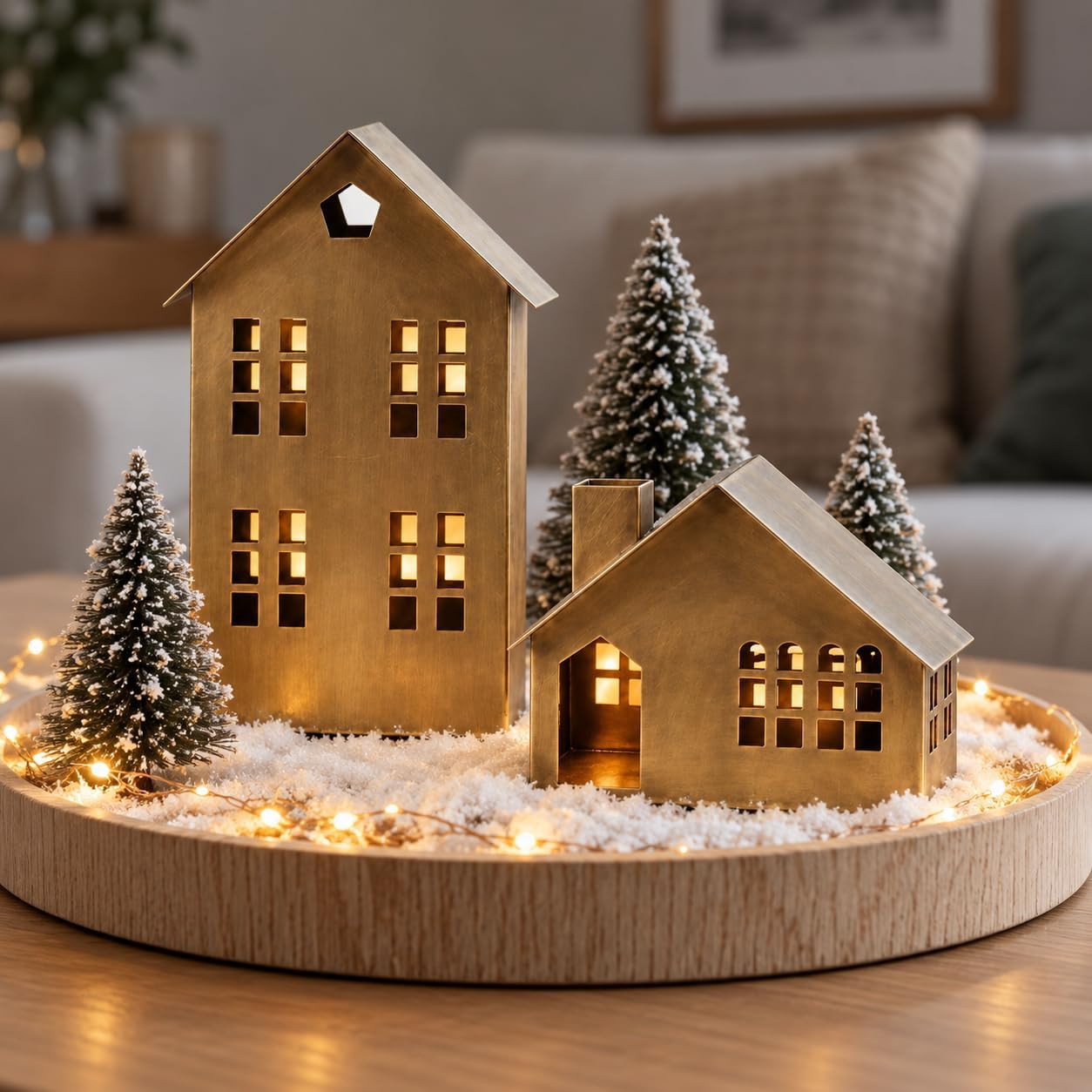 DN DECONATION Christmas Village Light Up House Decorations Gold Table Decor | Amazon (US)