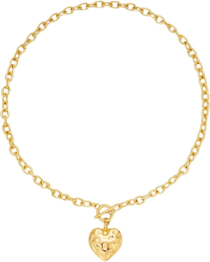 FAMARINE Gold Heart Pendant Necklaces for Women Chunky | Amazon (US)