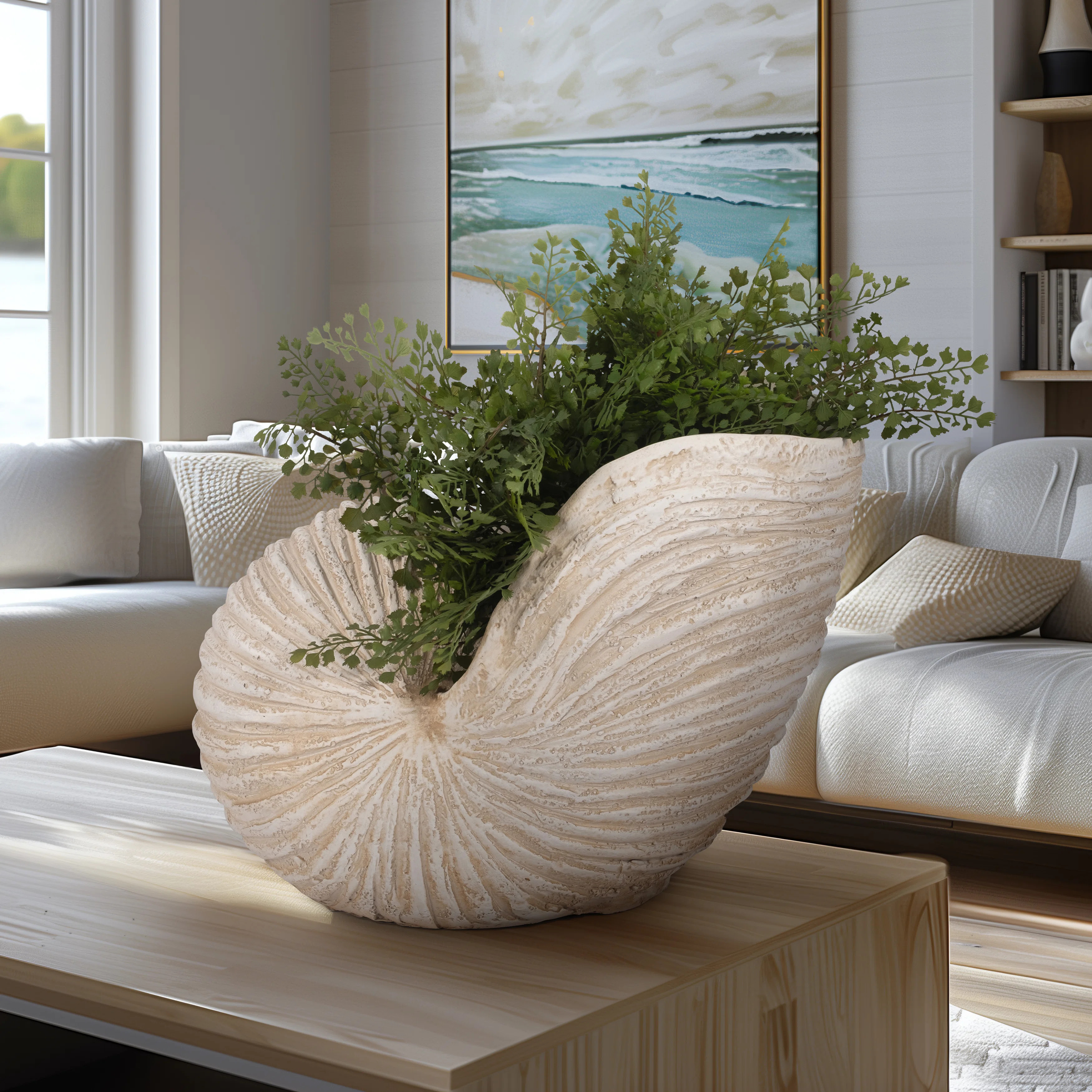 Highland Dunes Anaica Coastal Resin Shell Sculpture - 18" Polyresin Nautical Accent in Ivory & Ta... | Wayfair North America