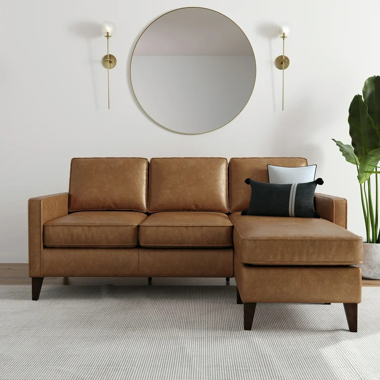 Hillsdale Jianna Faux Leather Reversible Sectional, Saddle Brown | Walmart (US)