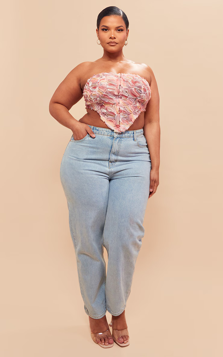 Plus Light Pink Textured Chiffon Hook Eye Bandeau | PrettyLittleThing US