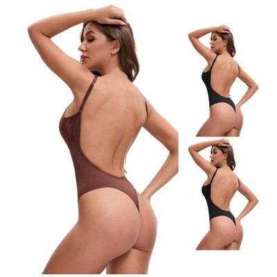 INSPIRE CHIC Women's Spaghetti Strap Open Backless Tummy Control Leotard Shapewear Slim Fit Bodyshapers 3 Packs 2 Black+1 Coffee Small | Target