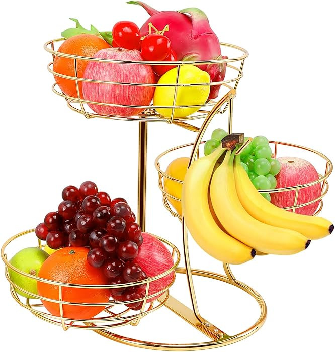 Livabber Fruit Basket Bowl with Banana Hanger, Fruit Vegetable Storage Basket with Banana Tree Ho... | Amazon (US)