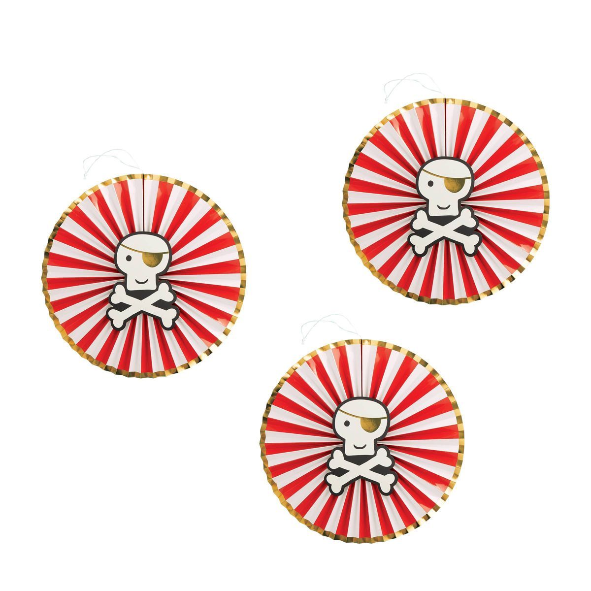 3ct Pirate Cove Party Decoration Paper Fans Gold/White/Red - Spritz™ | Target